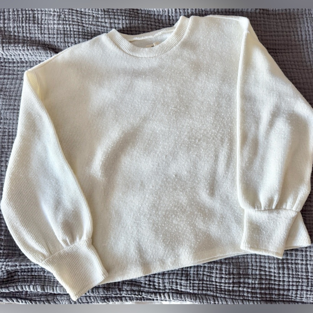 Madewell Cream Crewneck Puff sleeve sweater
